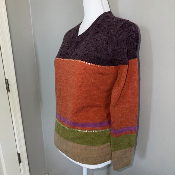 VTG Caribbean Pacific Womans V-neck Sweater Sz S Wool Blend Sequins Autumn Color - Picture 8 of 8